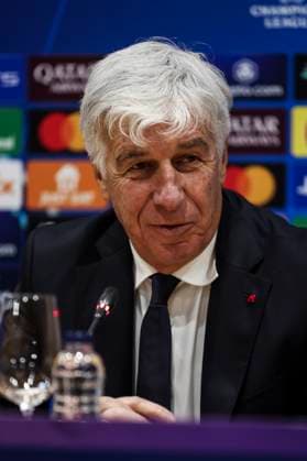 January 28, 2025, Barcelona, Barcelona, SPAIN: Gian Piero Gasperini, head coach attends his press conference, PK, Pressekonferenz during the training day of Atalanta BC ahead the UEFA Champions League, football match against Atalanta BC at Estadi Olimpic Lluis Companys on January 28, 2025 in Barcelona, Spain. Barcelona SPAIN - ZUMAa181 20250128_zaa_a181_103 Copyright: xJavierxBorregox