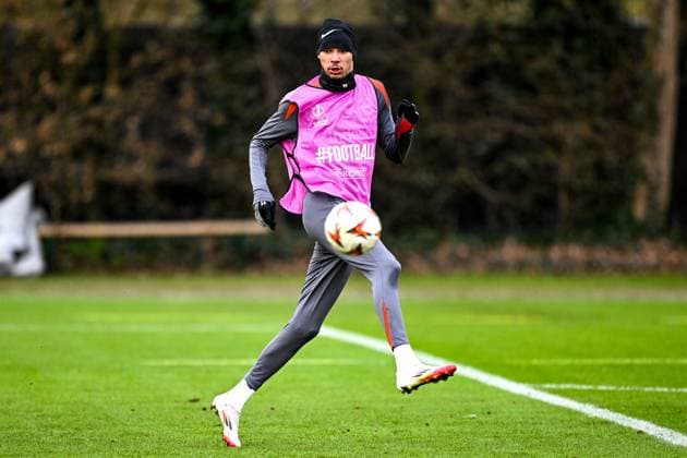 Hugo Ekitike Eintracht Frankfurt, 11 on the ball, GER, Final training, Eintracht Frankfurt, Football, UEFA Europa League, Matchday 8, Season 2024 25, 29 01 2025 GER, Final training, Eintracht Frankfurt, Football, UEFA Europa League, Matchday 8, Season 2024 25, 29 01 2025 Frankfurt am Main Copyright: xEibner-Pressefoto FlorianxWiegandx EP_FWD