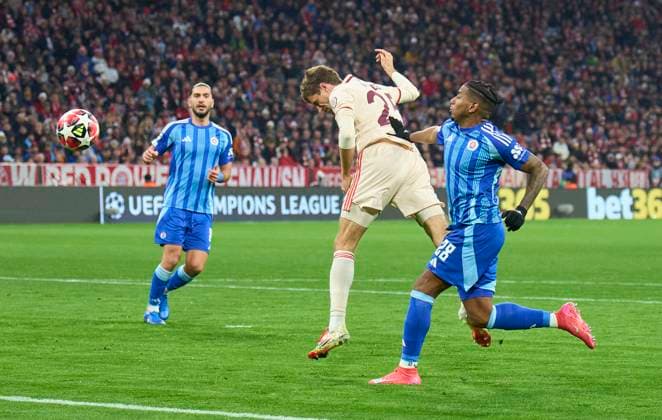 Thomas MUELLER, MÜLLER, FCB 25 scores, shoots goal , Tor, Treffer, Torschuss, 1-0 in the League Phase MD8 match FC BAYERN MUENCHEN - SK SLOVAN BRATISLAVA of football UEFA Champions League in season 2024 2025 in Munich, Jan 29, 2025 , FCB, 8.Spieltag, München