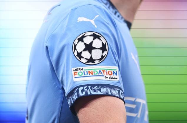 The champions league arm patch on the sleeve of the Manchester City shirt Manchester City v Club Brugge, UEFA Champions League, Group Stage, Football, Etihad Stadium, Manchester, UK - 29 Jan 2025 EDITORIAL USE ONLY No use with unauthorised audio, video, data, fixture lists, club league logos or live services. Online in-match use limited to 120 images, no video emulation. No use in betting, games or single club league player publications. Copyright: xMattxWest Shutterstockx 15122170ae