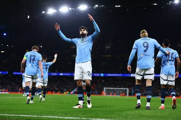 Josko Gvardiol of Manchester City celebrates scoring his sides second goal Manchester City v Club Brugge, UEFA Champions League, Group Stage, Football, Etihad Stadium, Manchester, UK - 29 Jan 2025 EDITORIAL USE ONLY No use with unauthorised audio, video, data, fixture lists, club league logos or live services. Online in-match use limited to 120 images, no video emulation. No use in betting, games or single club league player publications. Copyright: xShutterstockx 15123154cc