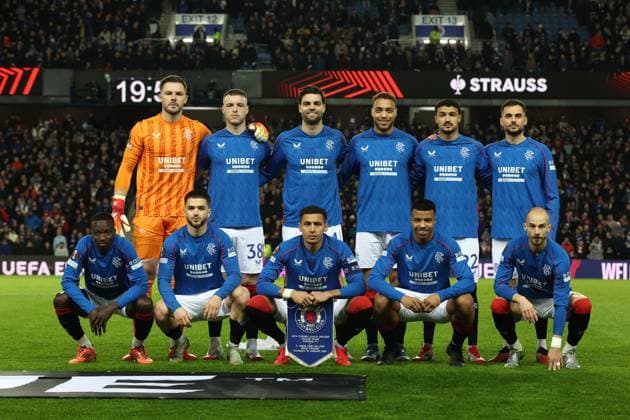 Rangers team to start the Europa League group phase match at Ibrox Stadium, Glasgow. Rangers v Union Saint-Gilloise, Europa League, Football, Ibrox Stadium, Glasgow, Scotland, UK - 30 Jan 2025 EDITORIAL USE ONLY No use with unauthorised audio, video, data, fixture lists, club league logos or live services. Online in-match use limited to 120 images, no video emulation. No use in betting, games or single club league player publications. Copyright: xO Rourke RangersxFC Shutterstockx 15126401f