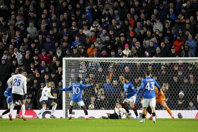 Franjo Ivanovic of Union Saint-Gilloise disallowed goal Rangers v Union Saint-Gilloise, UEFA Europa League, Group Stage, Football, Ibrox Stadium, Glasgow, UK - 30 Jan 2025 EDITORIAL USE ONLY No use with unauthorised audio, video, data, fixture lists, club league logos or live services. Online in-match use limited to 120 images, no video emulation. No use in betting, games or single club league player publications. Copyright: xStuartxWallace Shutterstockx 15122181bg