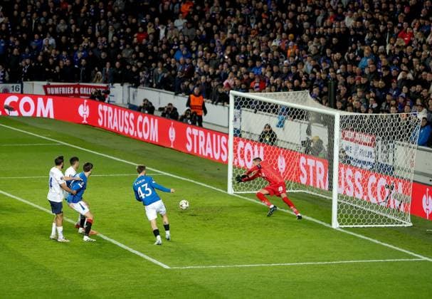 Nicolas Raskin of Rangers scores his sides first goal during the UEFA Europa League league phase match at Ibrox Stadium, Glasgow. Rangers v Union Saint-Gilloise, Europa League, Football, Ibrox Stadium, Glasgow, Scotland, UK - 30 Jan 2025 EDITORIAL USE ONLY No use with unauthorised audio, video, data, fixture lists, club league logos or live services. Online in-match use limited to 120 images, no video emulation. No use in betting, games or single club league player publications. Copyright: xRangersxFC Shutterstockx 15126400e