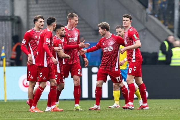 Goalscorer Eric Martel r ,1 FC Köln,6 scores to 1 1 with Florian Kainz 1 FC Köln,11 and Steffen Tigges 1 FC Köln,21 , Jusuf Gazibegovic 1 FC Köln,25 2 Soccer Bundesliga Season 2024 2025 Eintracht Braunschweig vs 1 FC Köln at Eintracht Stadion in Braunschweig Action,Soccer,Man,Men,Germany,01 02 2025
