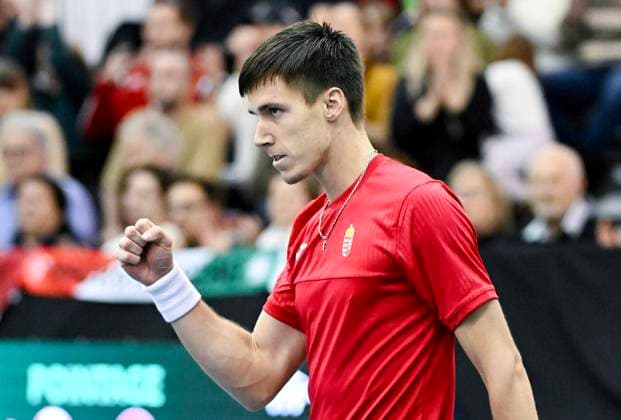 February 1, 2025, Montreal, Pq, Canada: Fabian Marozsan, of Hungary, reacts following his win over Alexis Galarneau, of Canada, in their Davis Cup qualifying tennis match in Montreal on Saturday, February 1, 2025. Alexis Galarneau, Fabian Marozsan, - ZUMAc35_ 20250201_zaf_c35_032 Copyright: xGrahamxHughesx