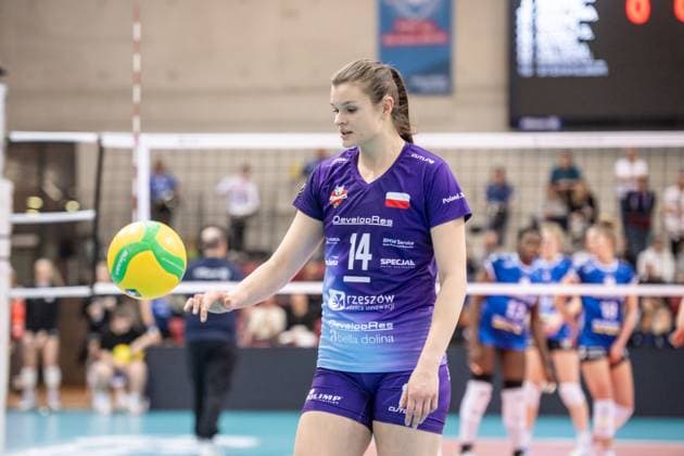 Monika Fedusio KS DevelopRes Rzeszow, 14 GER, Allianz MTV Stuttgart vs KS DevelopRes Rzeszow, Volleyball, CEV Volleyball Champions League, Volleyball CL, VCL, Final round, round of 16, 2024 2025 season, 06 02 2025 GER, Allianz MTV Stuttgart vs KS DevelopRes Rzeszow, Volleyball, CEV Volleyball Champions League, Volleyball CL, VCL, Final round, round of 16, 2024 2025 season, 06 02 2025 Stuttgart Copyright: xSandyxDinkelackerx EP_SDR
