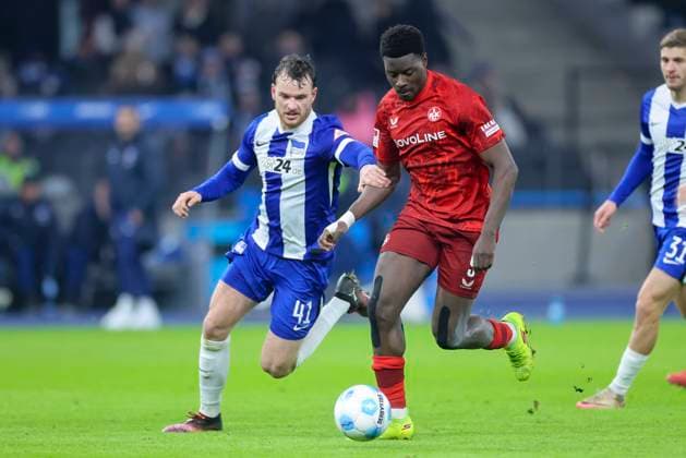 Pascal Klemens Hertha BSC Berlin and Ragnar Ache 1 FC Kaiserslautern battle for the ball, 2 Bundesliga, Hertha BSC vs 1 FC Kaiserslautern, Olympiastadion, February 8, 2025 in Berlin, Germany Photo by Marco Steinbrenner DeFodi Images Pascal Klemens Hertha BSC Berlin and Ragnar Ache 1 FC Kaiserslautern battle for the ball, 2 Bundesliga, Hertha BSC vs 1 FC Kaiserslautern, Olympiastadion, February 8, 2025 in Berlin, Germany Photo by Marco Steinbrenner DeFodi Images DFB DFL REGULATIONS PROHIBIT ANY USE OF PHOTOGRAPHS AS IMAGE SEQUENCES AND OR QUASI VIDEO Defodi 700 berlin fck 20250208 035 Defodi-700 DFB DFL REGULATIONS PROHIBIT ANY USE OF PHOTOGRAPHS AS IMAGE SEQUENCES AND OR QUASI-VIDEO.