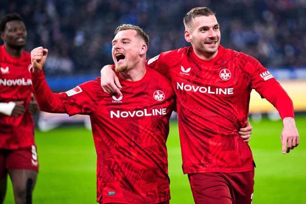 1 FC Kaiserslautern, cheers over goal, 1 0, Luca Sirch 1 FC Kaiserslautern, 31 , cheers, Marlon Ritter 1 FC Kaiserslautern, 07 , GER, Hertha BSC vs 1 FC Kaiserslautern, Soccer Men, 2 Bundesliga, Season 2024 2025, 21 Matchday, 08 02 2025 DFL REGULATES PROHIBIT ANY USE OF PHOTOGRAPHS AS IMAGE SEQUENCES AND OR QUASI VIDEO GER, Hertha BSC vs 1 FC Kaiserslautern, Soccer Men, 2 Bundesliga, Season 2024 2025, 21 Matchday, 08 02 2025 Berlin Copyright: xClaudiusxRauch,xEibner-Pressefotox xClaudiusxRauchx EP_CRH