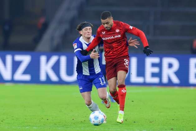 Fabian Reese Hertha BSC Berlin and Jan Gyamerah 1 FC Kaiserslautern battle for the ball, 2 Bundesliga, Hertha BSC vs 1 FC Kaiserslautern, Olympiastadion, February 8, 2025 in Berlin, Germany Photo by Marco Steinbrenner DeFodi Images Fabian Reese Hertha BSC Berlin and Jan Gyamerah 1 FC Kaiserslautern battle for the ball, 2 Bundesliga, Hertha BSC vs 1 FC Kaiserslautern, Olympiastadion, February 8, 2025 in Berlin, Germany Photo by Marco Steinbrenner DeFodi Images DFB DFL REGULATIONS PROHIBIT ANY USE OF PHOTOGRAPHS AS IMAGE SEQUENCES AND OR QUASI VIDEO Defodi 700 berlin fck 20250208 052 Defodi-700 DFB DFL REGULATIONS PROHIBIT ANY USE OF PHOTOGRAPHS AS IMAGE SEQUENCES AND OR QUASI-VIDEO.