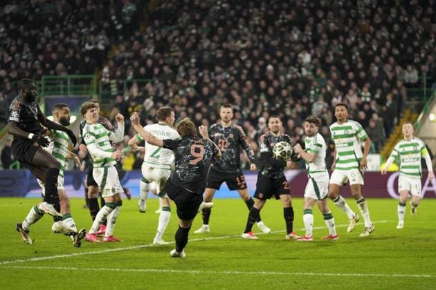 Harry Kane of Bayern Munich scores to give Bayern Munich a 0-2 lead Celtic v Bayern Munich, UEFA Champions League, Knockout Round Play-offs, First Leg, Football, Celtic Park, Glasgow, UK - 12 Feb 2025 EDITORIAL USE ONLY No use with unauthorised audio, video, data, fixture lists, club league logos or live services. Online in-match use limited to 120 images, no video emulation. No use in betting, games or single club league player publications. Copyright: xStuartxWallace Shutterstockx 15136907ct