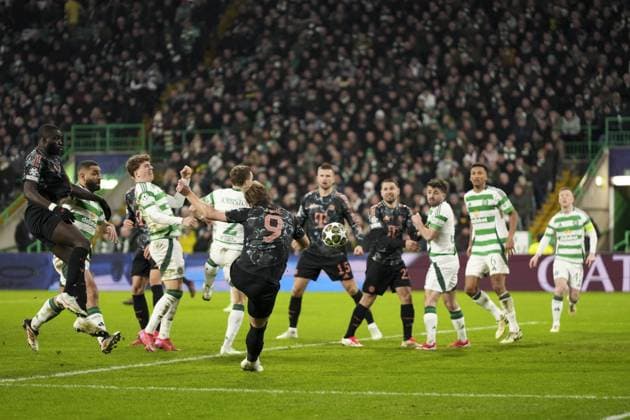 Harry Kane of Bayern Munich scores to give Bayern Munich a 0-2 lead Celtic v Bayern Munich, UEFA Champions League, Knockout Round Play-offs, First Leg, Football, Celtic Park, Glasgow, UK - 12 Feb 2025 EDITORIAL USE ONLY No use with unauthorised audio, video, data, fixture lists, club league logos or live services. Online in-match use limited to 120 images, no video emulation. No use in betting, games or single club league player publications. Copyright: xStuartxWallace Shutterstockx 15136907cs