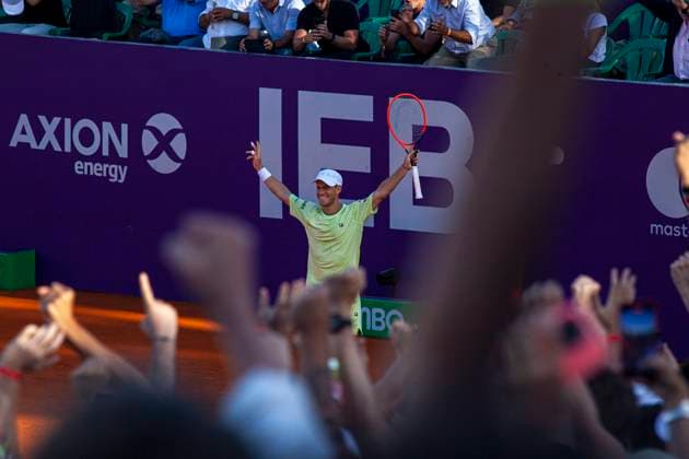 February 12, 2025, Buenos Aires, Federal Capital, Argentina: February 12, 2025, Buenos Aires, Argentina: Diego Schwartzman, El Peque, .32 years old, is playing his last professional tournament and won an ATP, Tennis Herren .match again after 484 days and advanced to the round of 8 by beating the .Chilean Nicolo¡s Jarry in the first round. Buenos Aires Argentina - ZUMAa179 20250212_aap_a179_004 Copyright: xRobertoxAlmeidaxAveledox