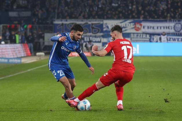 14 02 2025, xgox, Fußball 2 Bundesliga, 1 FC Magdeburg 1 FC Koeln emspor, v l Livian Burcu Magdeburg, 29 , Dejan Ljubicic Koeln, 7 Zweikampf, Duell, Kampf, tackle DFL DFB REGULATIONS PROHIBIT ANY USE OF PHOTOGRAPHS as IMAGE SEQUENCES and or QUASI VIDEO Magdeburg
