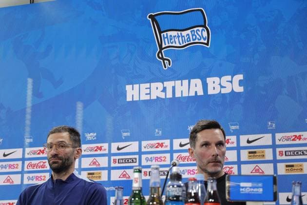 Andre Mijatovic, Co Coach , Head Coach Stefan Leitl, Germany, Berlin, Sportpark, GER, 2 FBL, Hertha BSC, Season 2024 25, Press conference with the new Head Coach Stefan Leitl and Sports Director Benjamin Weber