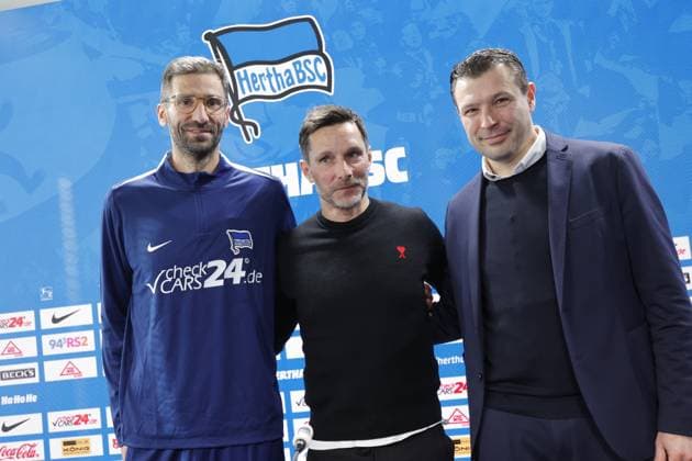Andre Mijatovic, Co Coach, Head Coach Stefan Leitl, Sports Director Benjamin Weber, Germany, Berlin, Sportpark, GER, 2 FBL, Hertha BSC, Season 2024 25, Press conference with the new Head Coach Stefan Leitl and Sports Director Benjamin Weber