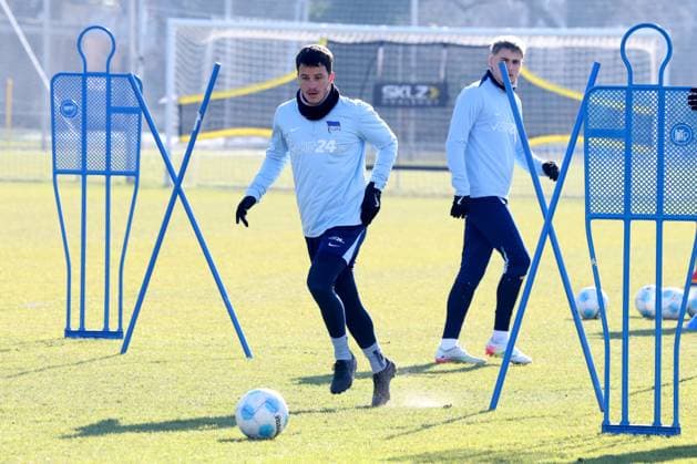 DEU, DFL, 2 FBL Hertha BSC, Training, 22 02 2025, Sportforum, Berlin, DEU, DFL, 2 FBL Hertha BSC, Training, im Bild Diego Demme Hertha BSC Berlin 6 DFL regulations prohibit any use of Photographs as image sequences and or quasi video Foto Juergen Engler nordphoto GmbH nordphotoxGmbHx xEngler nph00076