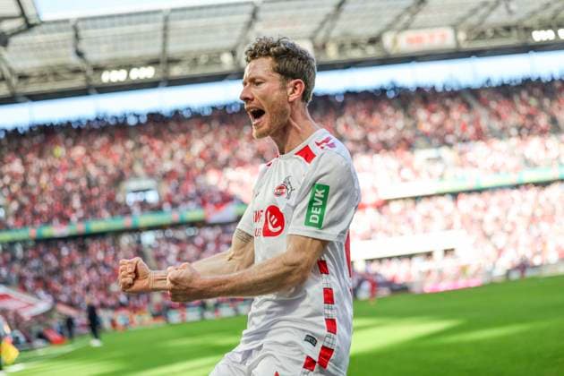 GER, 2.FBL, 1. FC Koeln vs. Fortuna Duesseldorf 23.02.2025, Rheinenergie Stadion, Koeln, GER, 2.FBL, 1. FC Koeln vs. Fortuna Duesseldorf , im Bild: 1:0 fuer Koeln Torjubel Jubel Jubellauf, Torschuetze Florian Kainz (FC Koeln 11), nordphotoxGmbHx xMeuter nph00351