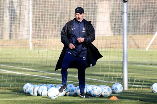 DEU, DFL, 2 FBL Hertha BSC, Training, 03 03 2025, Sportforum, Berlin, DEU, DFL, 2 FBL Hertha BSC, Training, im Bild Cheftrainer Stefan Leitl Hertha BSC Berlin DFL regulations prohibit any use of Photographs as image sequences and or quasi video Foto Juergen Engler nordphoto GmbH nordphotoxGmbHx xEngler nph00076