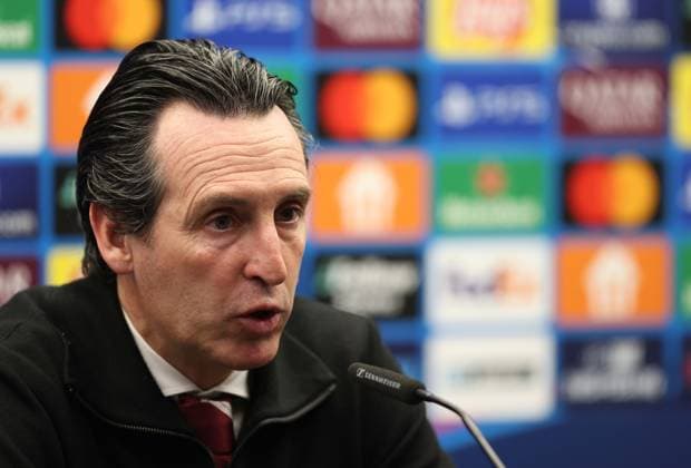 . - Club Brugge KV v Aston Villa FC, UEFA Champions League, Round of 16 first leg, Jan Breydelstadion, Brugge, Belgium. - 4th March 2025. Daniel Weir Crystal Pix Unai Emery Manager of Aston Villa post match press conference, PK, Pressekonferenz - Club Brugge KV v Aston Villa FC, UEFA Champions League, Round of 16 first leg, Jan Breydelstadion, Brugge, Belgium. - 4th March 2025. Daniel Weir Crystal Pix Bruges Jan Breydelstadion Belgium Copyright: xDanielxWeirx CP_Club_Brugge_Aston_Villa_12