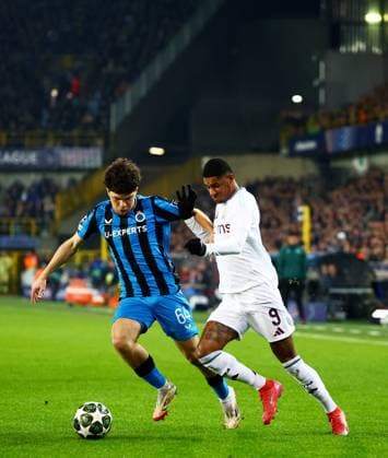 Kyriani Sabbe of Club Brugge and Marcus Rashford of Aston Villa. Club Brugge v Aston Villa, UEFA Champions League, Round of 16, First Leg, Football, Jan Breydel Stadium, Brugge, Belgium - 04 Mar 2025 EDITORIAL USE ONLY No use with unauthorised audio, video, data, fixture lists, club league logos or live services. Online in-match use limited to 120 images, no video emulation. No use in betting, games or single club league player publications. Copyright: xJamesxMarsh Shutterstockx 15176976df