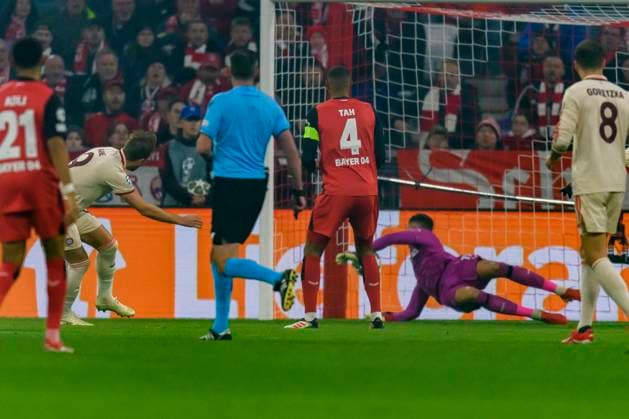 GER, UEFA CL, Round of 16 Match 1, FC Bayern Muenchen GER vs Bayer 04 Leverkusen GER 05 03 2025, Allianz Arena, Muenchen, GER, UEFA CL, Round of 16 Match 1, FC Bayern Muenchen GER vs Bayer 04 Leverkusen GER , UEFA regulations prohibit any use of photographs as image sequences and or quasi video, in picture Goal for 1 0 by Harry Kane FCB 9 with Jonathan Tah Leverkusen 4 Matžj Kov‡Þ Matej Kovar Leverkusen 17 nordphotoxGmbHx xStraubmeier nph00004