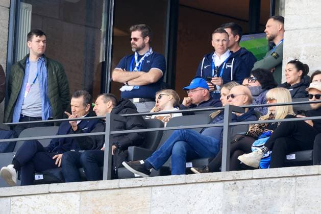 DEU, DFL, 2 FBL, Hertha BSC vs Schalke 04, 08 03 2025, Berliner Olympiastadion, Berlin, DEU, DFL, 2 FBL, Hertha BSC vs Schalke 04, im Bild Praesident Fabian Drescher Hertha BSC Berlin , Thomas Herrich Hertha Geschaeftsleitung DFL regulations prohibit any use of Photographs as image sequences and or quasi video Foto Juergen Engler nordphoto GmbH nordphotoxGmbHx xEngler nph00076