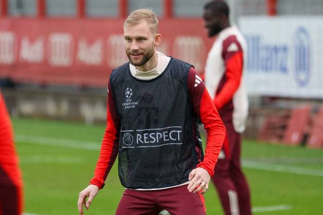 Konrad Laimer FC Bayern Muenchen, 27 at training, GER, Final training, FC Bayern Muenchen, Football, UEFA Champions League, Round of 16 second leg, 2024 2025 season, 10 03 2025, GER, Final training, FC Bayern Muenchen, Football, UEFA Champions League, Round of 16 second leg, 2024 2025 season, 10 03 2025 Muenchen Copyright: xEibner-Pressefoto JennixMaulx EP_JML