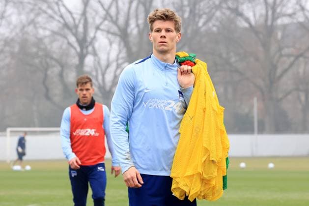 DEU, DFL, 2 FBL Hertha BSC, Training, 11 03 2025, Sportforum, Berlin, DEU, DFL, 2 FBL Hertha BSC, Training, im Bild Luca Schuler Hertha BSC Berlin 18 DFL regulations prohibit any use of Photographs as image sequences and or quasi video Foto Juergen Engler nordphoto GmbH nordphotoxGmbHx xEngler nph00076