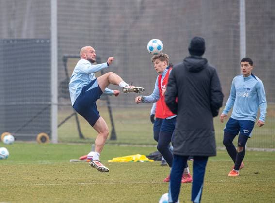 Soccer, Men, Season 2024 25, 2 Bundesliga, Hertha BSC, Training, f l Toni Leistner Hertha BSC , Luca Schuler Hertha BSC , Ibrahim Maza Hertha BSC , 11 03 2025, Copyright: xSebastianxRäppold MatthiasxKochx