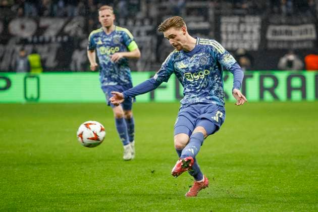 Kenneth Taylor Ajax Amsterdam, 08 with a pass , Football, UEFA Europa League, Round of 16, 2024 2025, Eintracht Frankfurt vs Ajax Amsterdam, 13 03 2025, Frankfurt Stadion, Frankfurt am Main, Germany Frankfurt am Main Frankfurt Stadion Hessen Germany Copyright: xGrantxHubbsx