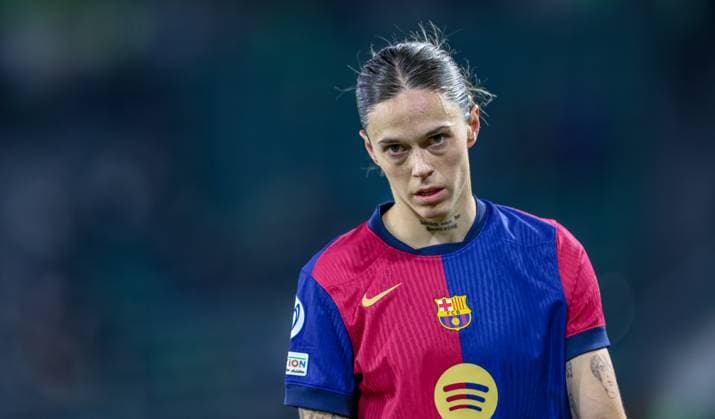 GER, Wolfsburg, VfL Wolfsburg vs FC Barcelona, WomenÂs Champions League, Football, UEFA, Season 2024 2025, Volkswagen Arena, Quarterfinals, pictured Maria Leon FC Barcelona 4 DFB DFL REGULATIONS PROHIBIT ANY USE OF PHOTOGRAPHS AS IMAGE SEQUENCES AND OR QUASI VIDEO, 19 03 2025, Copyright: HMBxMedia HendrikxHamelau