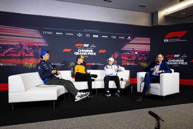 F1 - CHINESE GRAND PRIX 2025 ALBON Alexander (tha), Williams Racing FW47, portrait, NORRIS Lando (gbr), McLaren F1 Team MCL39, portrait, HADJAR Isack (fra), Visa Cash App RB F1 Team VCARB02, portrait, press conference, PK, Pressekonferenz during the Formula 1 Heineken Chinese Grand Prix 2025, 2nd round of the 2025 FIA Formula One World Championship, WM, Weltmeisterschaft from March 21 to 23, 2025 on the Shanghai International Circuit, in Shanghai, China - ShanghaiChina Copyright: xJavierxJimenezx