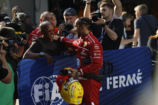 F1 - CHINESE GRAND PRIX 2025 HAMILTON Lewis (gbr), Scuderia Ferrari SF-25, portrait, HAMILTON Anthony, portrait sprint qualifying celebration during the Formula 1 Heineken Chinese Grand Prix 2025, 2nd round of the 2025 FIA Formula One World Championship, WM, Weltmeisterschaft from March 21 to 23, 2025 on the Shanghai International Circuit, in Shanghai, China - ShanghaiChina Copyright: xJavierxJimenezx