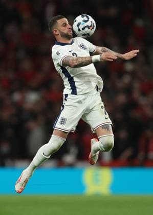 London, England, 21st March 2025. Kyle Walker of England during the FIFA World Cup, WM, Weltmeisterschaft, Fussball European Qualifying match at Wembley Stadium, London. Picture credit should read: Paul Terry Sportimage EDITORIAL USE ONLY. No use with unauthorised audio, video, data, fixture lists, club league logos or live services. Online in-match use limited to 120 images, no video emulation. No use in betting, games or single club league player publications. SPI_122_PT_England_Albania SPI-3761-0151