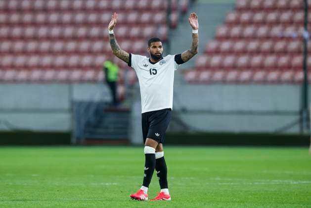 Jamil Siebert Germany gestures, International Friendly, U21 Slovakia and U21 Germany, Štadion Antona Malatinskà ho on March 21, 2025 in Trnava, Slovakia Photo by Marco Steinbrenner DeFodi Images Jamil Siebert Germany gestures, International Friendly, U21 Slovakia and U21 Germany, Štadion Antona Malatinskà ho, March 21, 2025 in Trnava, Slovakia Photo by Marco Steinbrenner DeFodi Images