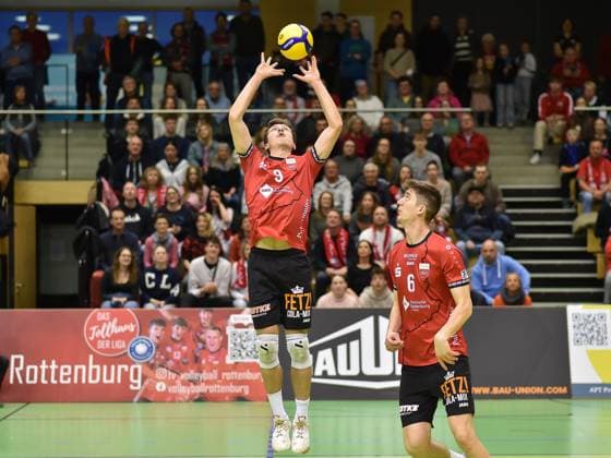 Sam Elgert TV Rottenburg, 09 , right Maik Trautmann TV Rottenburg, 06 TV Rottenburg vs CERATONIA Volleys Eltmann, Volleyball, 2 Bundesliga Sued, 24 Matchday, Season 2024 2025, 29 03 2025, TV Rottenburg vs CERATONIA Volleys Eltmann, Volleyball, 2 Bundesliga Sued, 24 Matchday, Season 2024 2025, 29 03 2025 Rottenburg Copyright: xEibner-Pressefoto RalphxKunzex EP_RKE