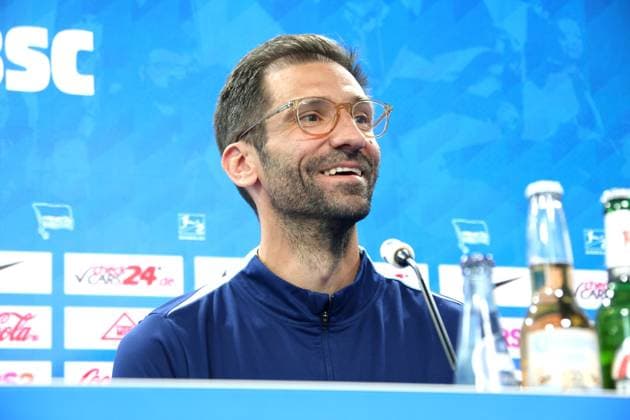 DEU, DFL, 2 FBL Hertha BSC, PK, 03 04 2025, Sportforum, Berlin, DEU, DFL, 2 FBL Hertha BSC, PK, im Bild Co Trainer Andre Mijatovic Hertha BSC Berlin DFL regulations prohibit any use of Photographs as image sequences and or quasi video Foto Juergen Engler nordphoto GmbH nordphotoxGmbHx xEngler nph00076