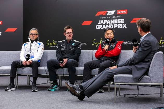 F1 - JAPANESE GRAND PRIX 2025 MEKIES Laurent (fra), Team Principal of Visa Cash App RB F1 Team, SHOVLIN Andrew, of Mercedes AMG F1 Team, KOMATSU Ayao (jpn), Team Principal of Haas F1 team, portrait, press conference, PK, Pressekonferenz during the Formula 1 Lenovo Japanese Grand Prix 2025, 3rd round of the 2025 FIA Formula One World Championship, WM, Weltmeisterschaft from April 4 to 6, 2025 on the Suzuka Circuit, in Suzuka, Japan - SuzukaJapan Copyright: xEricxAlonsox
