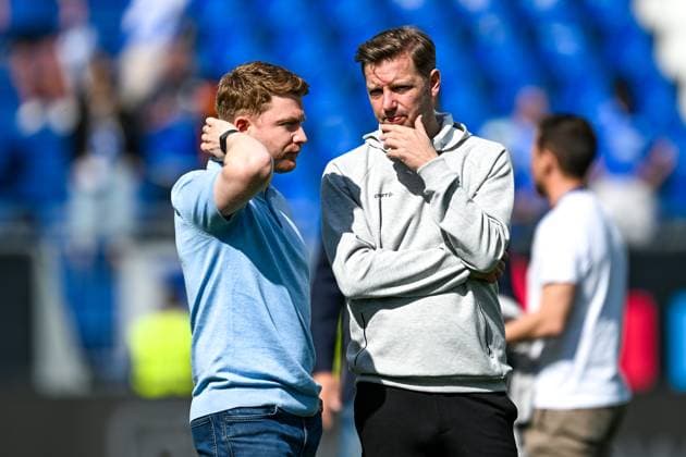 Paul Fernie SV Darmstadt 98, Sports Director and Florian Kohfeldt SV Darmstadt 98, Coach after the match, GER, SV Darmstadt 98 vs SpVgg Greuther Fuerth, 2 Bundesliga, Soccer, Matchday 28, Season 2024 2025, 05 04 2025 DFL REGULATIONS PROHIBIT ANY USE OF PHOTOGRAPHS as IMAGE SEQUENCES and or QUASI VIDEO GER, SV Darmstadt 98 vs SpVgg Greuther Fuerth, 2 Bundesliga, Football, Matchday 28, Season 2024 2025, 05 04 2025 Darmstadt Copyright: xEibner-Pressefoto FlorianxWiegandx EP_FWD