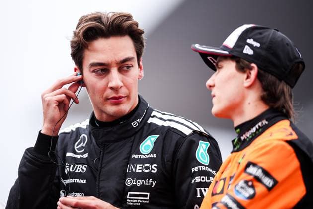 F1 - JAPANESE GRAND PRIX 2025 RUSSELL George (gbr), Mercedes AMG F1 Team W16, portrait and PIASTRI Oscar (aus), McLaren F1 Team MCL39, portrait during the Formula 1 Lenovo Japanese Grand Prix 2025, 3rd round of the 2025 FIA Formula One World Championship, WM, Weltmeisterschaft from April 4 to 6, 2025 on the Suzuka Circuit, in Suzuka, Japan - SuzukaJapan Copyright: xEricxAlonsox
