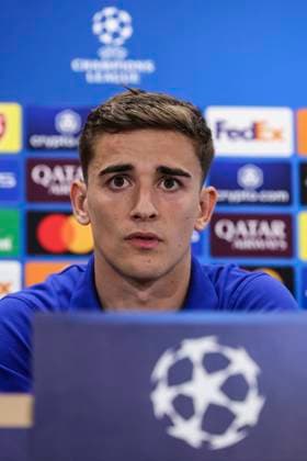 April 8, 2025, Sant Joan Despi, Barcelona, SPAIN: Pablo Martin Gavira Gavi of FC Barcelona, Barca attends his press conference, PK, Pressekonferenz during the training day of FC Barcelona ahead the UEFA Champions League, football match against Borussia Dortmund at Ciudad Esportiva Joan Gamper on April 08, 2025 in Sant Joan Despi, Barcelona, Spain. Sant Joan Despi SPAIN - ZUMAa181 20250408_zaa_a181_064 Copyright: xJavierxBorregox