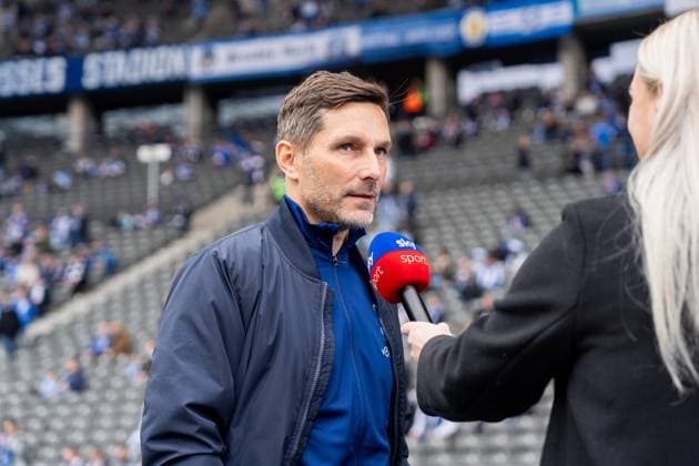 Stefan Leitl Hertha BSC Berlin, Head Coach in an interview on Sky, GER, Hertha BSC Berlin vs SV Darmstadt 98, Football, 2 Bundesliga, Matchday 29, Season 2024 2025, 12 04 2025, DFL REGULATES PROHIBIT ANY USE OF PHOTOGRAPHS AS IMAGE SEQUENCES AND OR QUASI VIDEO, GER, Hertha BSC Berlin vs SV Darmstadt 98, Football, 2 Bundesliga, Matchday 29, Season 2024 2025, 12 04 2025 Berlin Copyright: xEibner-Pressefoto Jan-NiclasxGrox EP_JGG