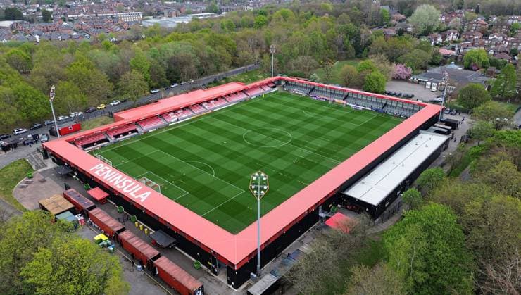 An aerial view of the Peninsula Stadium before the start of the match Salford City v Doncaster Rovers, EFL Sky Bet League Two, Football, Peninsula Stadium, Salford, UK - 15 Apr 2025 EDITORIAL USE ONLY No use with unauthorised audio, video, data, fixture lists, club league logos or live services. Online in-match use limited to 120 images, no video emulation. No use in betting, games or single club league player publications. Copyright: xPaulxCurrie Shutterstockx 15253918e