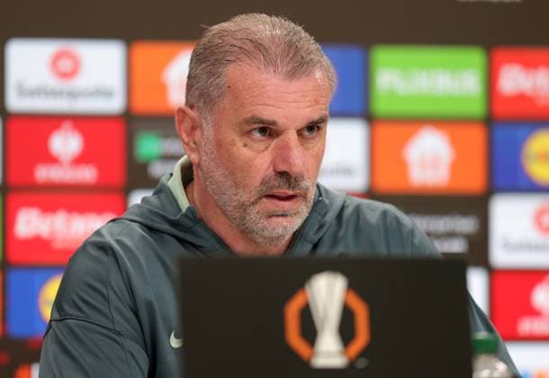 . - Tottenham Hotspur press conference, PK, Pressekonferenz Eintracht Frankfurt v Tottenham Hotspur, UEFA Europa League, Quarter Final, 2nd Leg, Deutsche Bank Park, Frankfurt, Germany. - 16th April 2025. (C) Daniel Weir Crystal Pix Ange Postecoglou Manager of Tottenham Hotspur speaking to the media in his pre match press conference ahead of the UEFA Europa League Quarter Final 2nd leg match between Eintracht Frankfurt v Tottenham Hotspur. - Tottenham Hotspur Press Conference, Eintracht Frankfurt v Tottenham Hotspur, UEFA Europa League, Quarter Final, 2nd Leg, Deutsche Bank Park, Frankfurt, Germany. - 16th April 2025. (C) Daniel Weir Crystal Pix Frankfurt Deutsche Bank Park GERMANY Copyright: xDanielxWeirx CP_Tottenham_Press_Conference_01