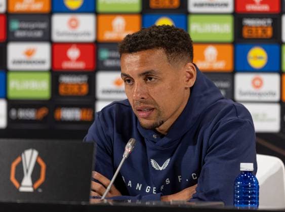 James Tavernier of Rangers during today s press conference, PK, Pressekonferenz to preview tomorrows UEFA Europa League Quarter Final Second Leg match versus Athletic Club. Rangers Press Conference, UEFA Europa League, Quarter Final, First Leg, Football, Estadio de San Mams, Bilbao, Spain - 16 Apr 2025 EDITORIAL USE ONLY No use with unauthorised audio, video, data, fixture lists, club league logos or live services. Online in-match use limited to 120 images, no video emulation. No use in betting, games or single club league player publications. Copyright: xRangersxFC Shutterstockx 15256558ao