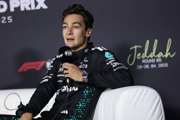 F1 - SAUDI ARABIAN GRAND PRIX 2025 RUSSELL George (gbr), Mercedes AMG F1 Team W16, portrait press conference, PK, Pressekonferenz during the Formula 1 STC Saudi Arabian Grand Prix 2025, 5th round of the 2025 FIA Formula One World Championship, WM, Weltmeisterschaft from April 18 to 20, 2025 on the Jeddah Corniche Circuit, in Jeddah, Saudi Arabia - JeddahSaudi Arabia Copyright: xANTONINxVINCENTx