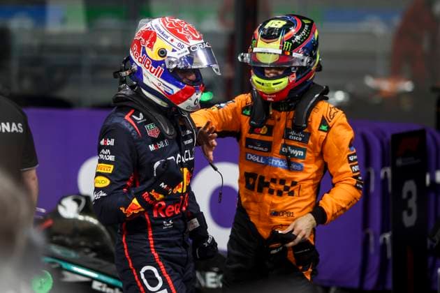 F1 - SAUDI ARABIAN GRAND PRIX 2025 PIASTRI Oscar (aus), McLaren F1 Team MCL39, portrait VERSTAPPEN Max (ned), Red Bull Racing RB21, portrait pole position during the Formula 1 STC Saudi Arabian Grand Prix 2025, 5th round of the 2025 FIA Formula One World Championship, WM, Weltmeisterschaft from April 18 to 20, 2025 on the Jeddah Corniche Circuit, in Jeddah, Saudi Arabia - JeddahSaudi Arabia Copyright: xXavixBonillax