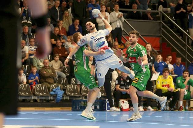 21 04 2025, Men, Handball, Season 2024 2025, 2 Handball Bundesliga, 28 Matchday TV Grosswallstadt TSV GWD Minden Florian Kranzmann 5, GWD Minden , Yessine Meddeb 9, TV Grosswallstadt , Ian Weber 13, GWD Minden Elsenfeld Untermainhalle Bayern Germany