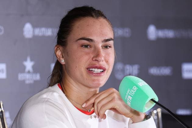 April 23, 2025, Madrid, Madrid, SPAIN: Aryna Sabalenka of Belarus attends her press conference, PK, Pressekonferenz during the Mutua Madrid Open 2025, ATP, Tennis Herren Masters 1000 and WTA, Tennis Damen 1000, tennis tournament celebrated at Caja Magica on April 23, 2025 in Madrid, Spain. Madrid SPAIN - ZUMAa181 20250423_zaa_a181_097 Copyright: xIrinaxR.xHipolitox